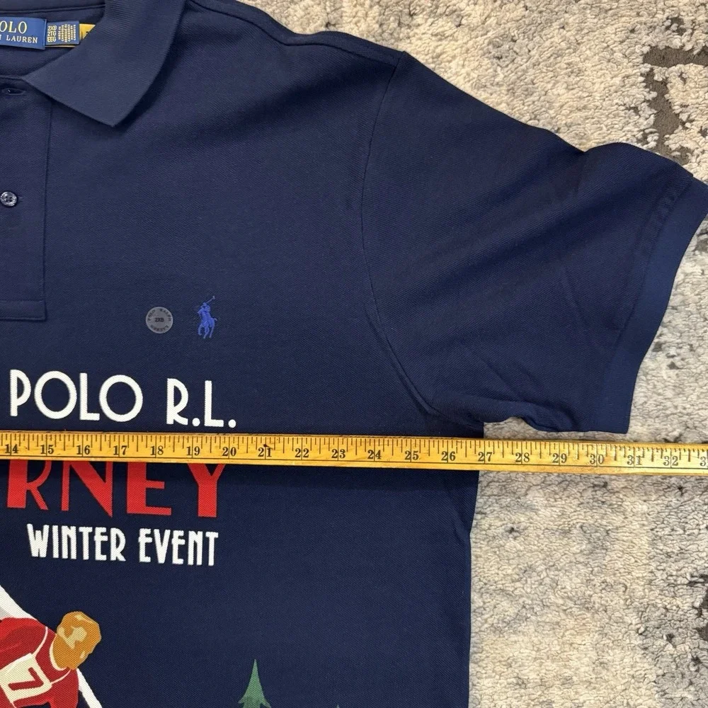 NWT Polo Ralph Lauren SKI Tourney Print Mesh Knit Collared Polo Shirt Navy 2XB